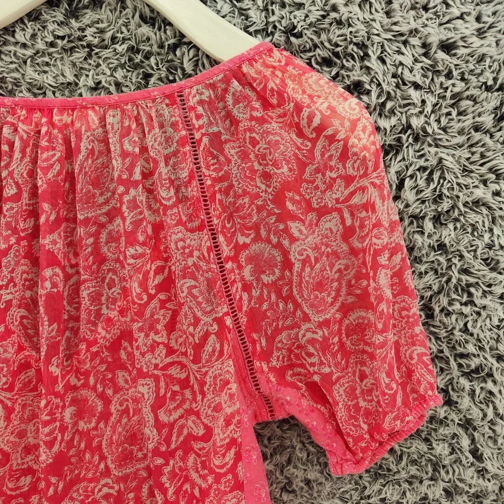 Abercrombie & Fitch Womens Boho Cottagecore Blouse M Pink Floral Peasant Top